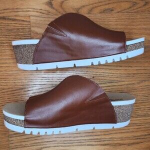 Josef Seibel Quinn Leather Slip On Comfort Wedge Sandal Brown EU 41 US 10 10.5